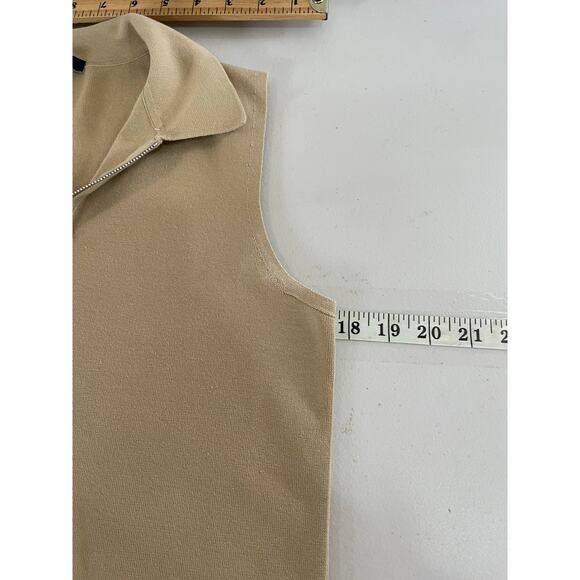 Lafayette 148 New York Tan Knit Sleeveless Blouse Half Zip Women's Sz Small - Picture 8 of 10